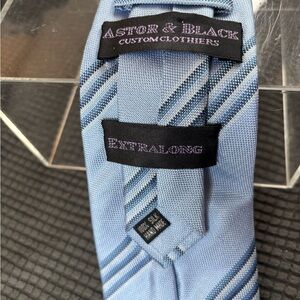 Light Blue Striped Silk Tie Extra Long